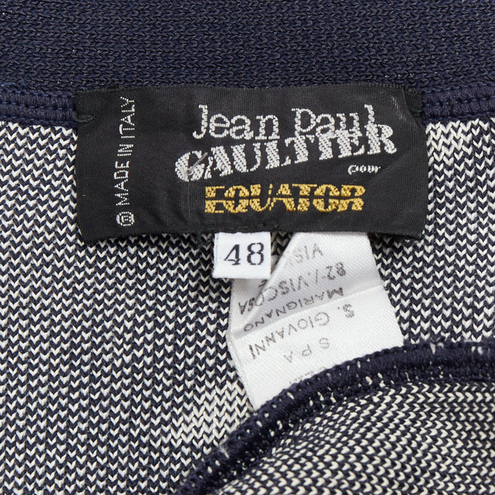 JEAN PAUL GAULTIER EQUATOR 1987 navy white heavy knit graphic jacket FR48 M