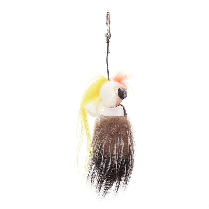 FENDI 2014 Runway Mini Karlito mink fox fur yellow hair caricature charm