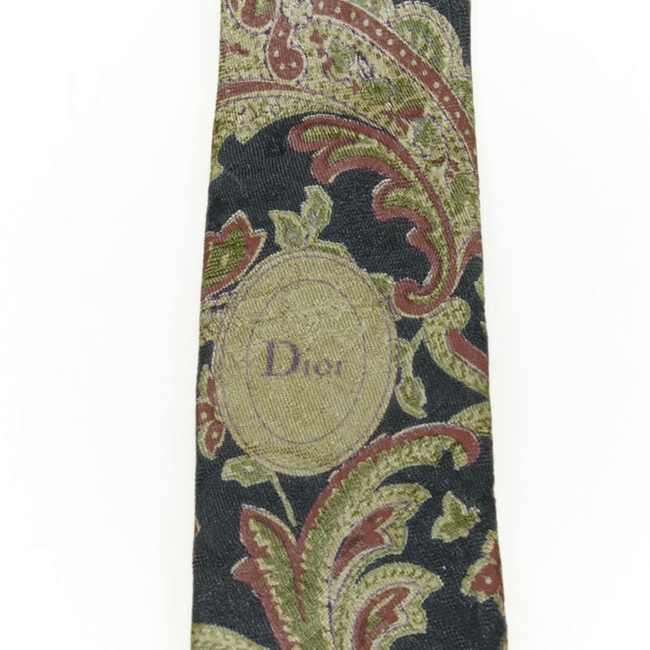 vintage CHRISTIAN DIOR 100% silk red blue oriental paisley print tie