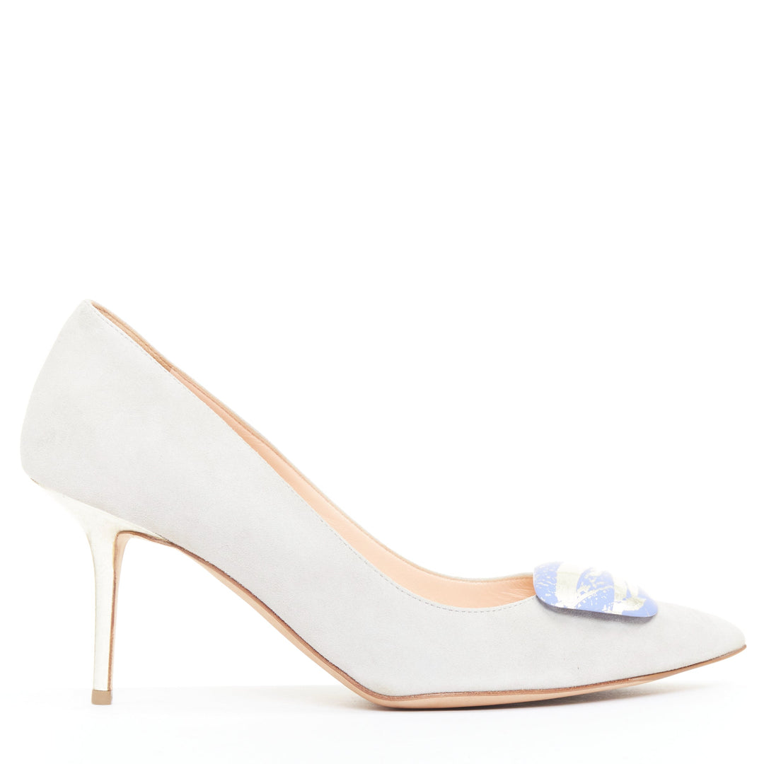 RUPERT SANDERSON New Nada grey suede purple Arty buckle pumps EU38