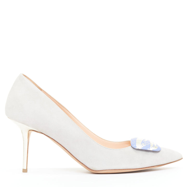 RUPERT SANDERSON New Nada grey suede purple Arty buckle pumps EU38