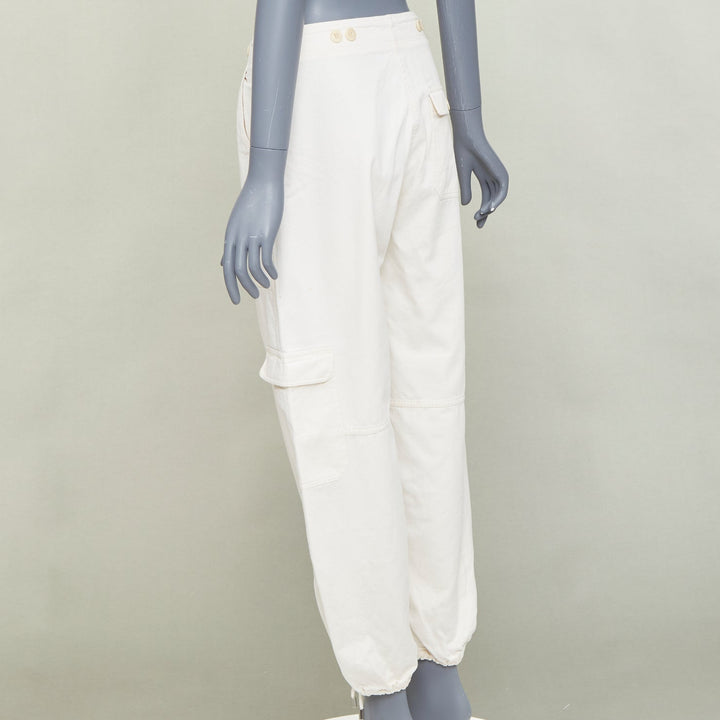 TOTEME Cotton Cargo Trouser ivory drawstring pocket drawstring hem pants FR34 XS