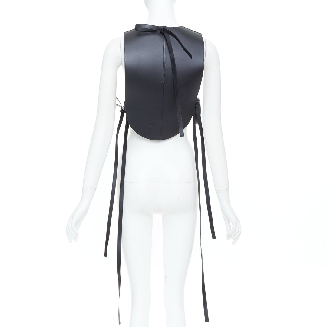 LOEWE 2020 Runway black calfskin leather side tie tabard plastron vest
