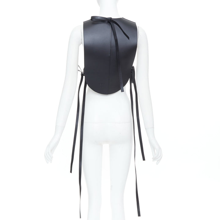LOEWE 2020 Runway black calfskin leather side tie tabard plastron vest