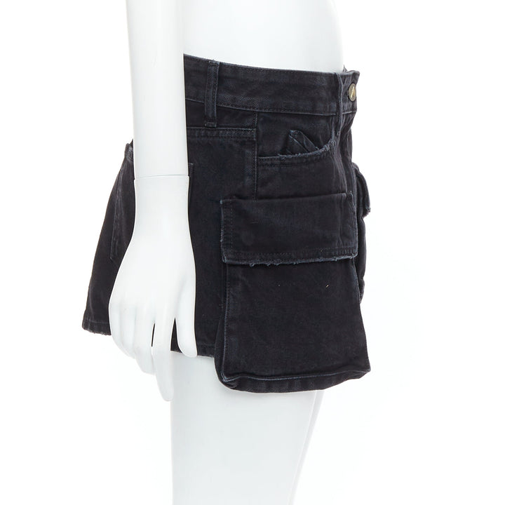 THE ATTICO Fay black washed denim pocketed cargo mini skirt 26"