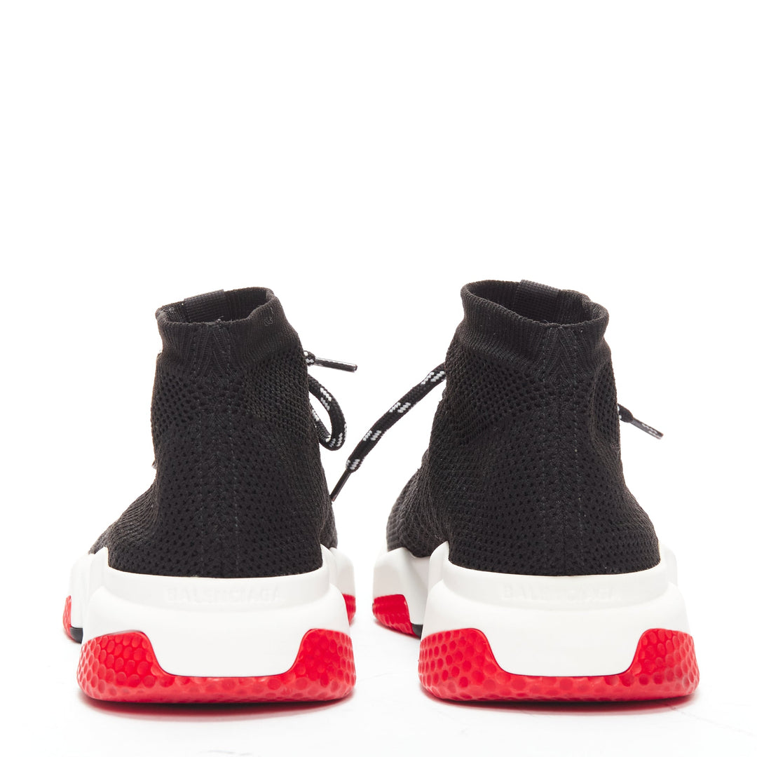 BALENCIAGA Speed black white red logo laced sock sneakers EU40