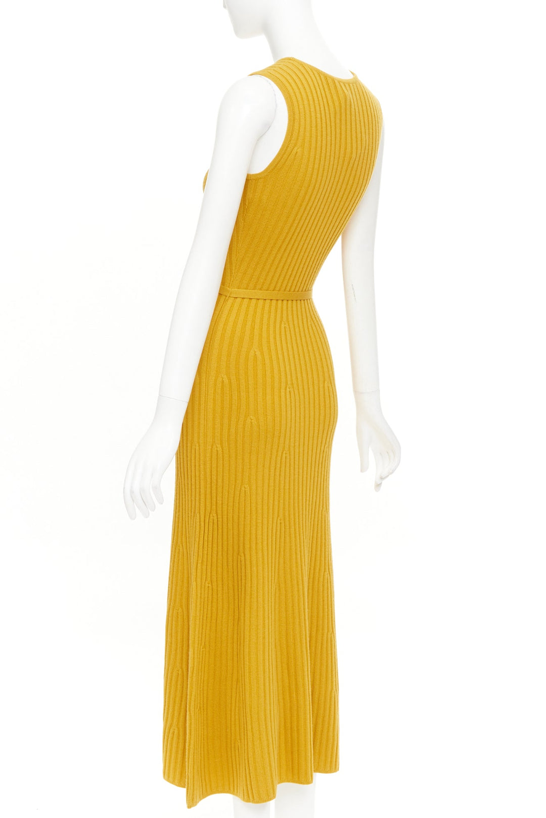 GABRIELA HEARST Meier mustard yellow wool cashmere knit belted midi dress XS