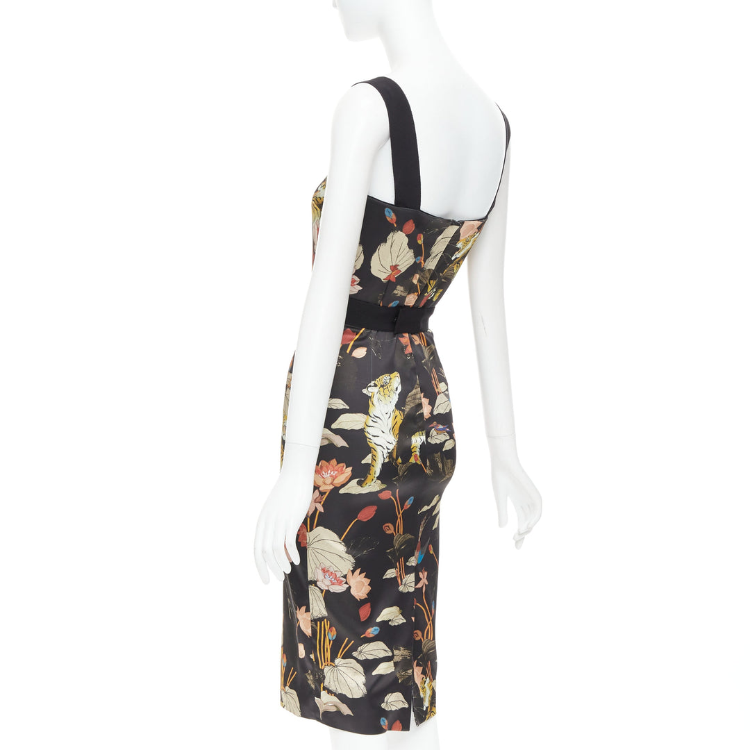 ETRO 2020 black brown water lily tiger print sheath dress IT38 XS