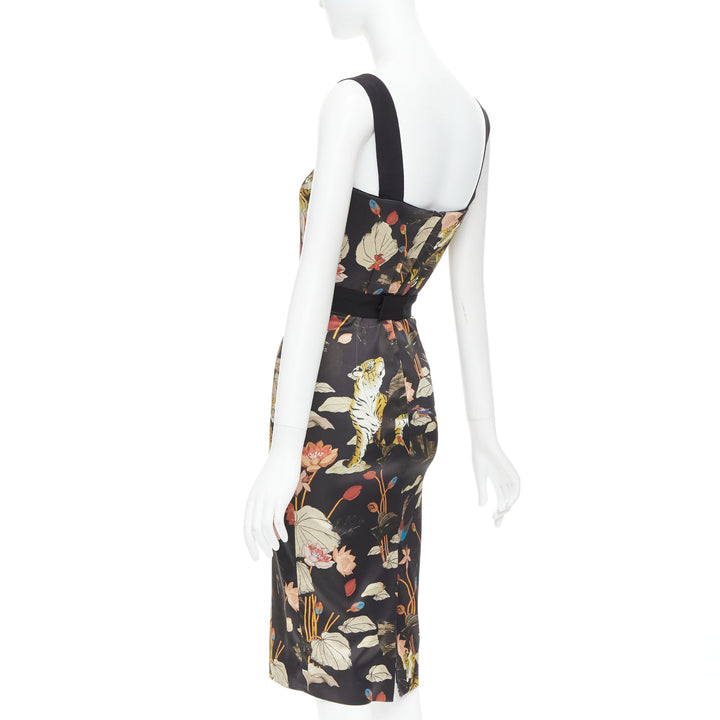 ETRO 2020 black brown water lily tiger print sheath dress IT38 XS