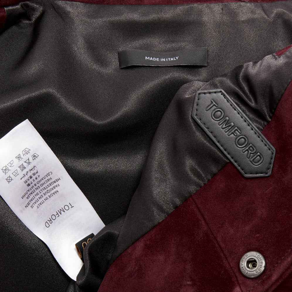 TOM FORD burgundy suede calf logo buttons Western trucker jacket IT50 L