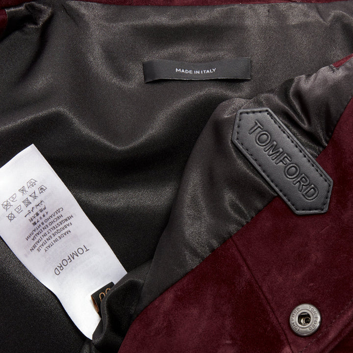 TOM FORD burgundy suede calf logo buttons Western trucker jacket IT50 L