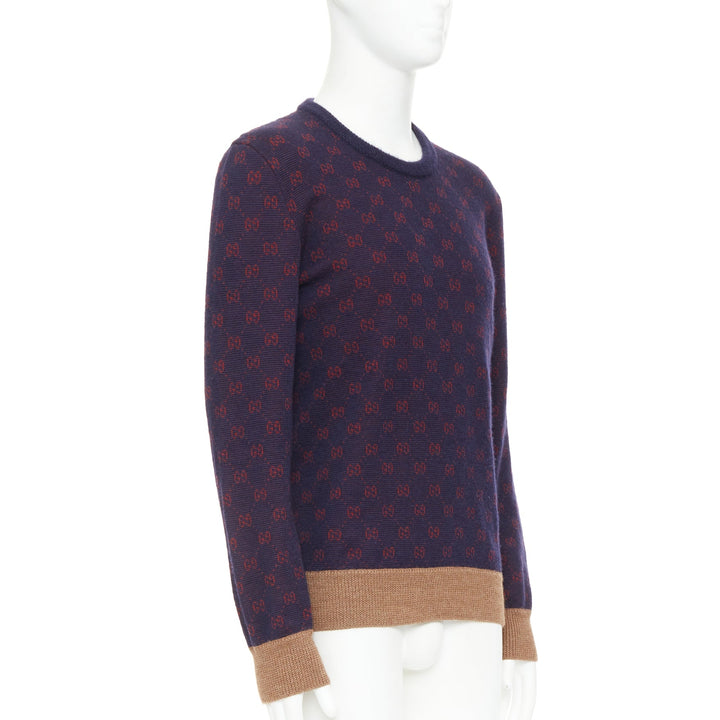 GUCCI GG Jacquard purple red wool alpaca monogram knit sweater