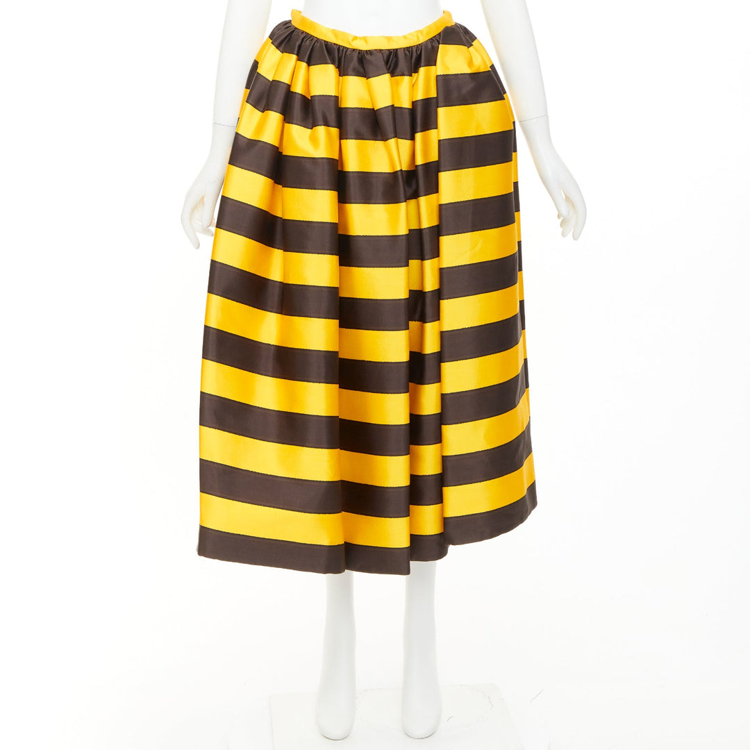 rare PRADA 2022 Raf Simons Tropica yellow brown graphic stripe full skirt IT42 M