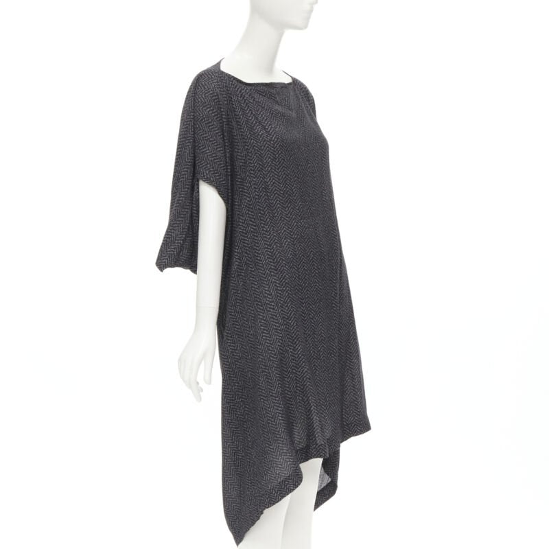 COMME DES GARCONS 1980's Vintage grey chevron asymmetric draped cocoon dress