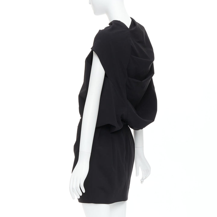 DONNA KARAN black drape cowl wrap front ruched dress US2 S