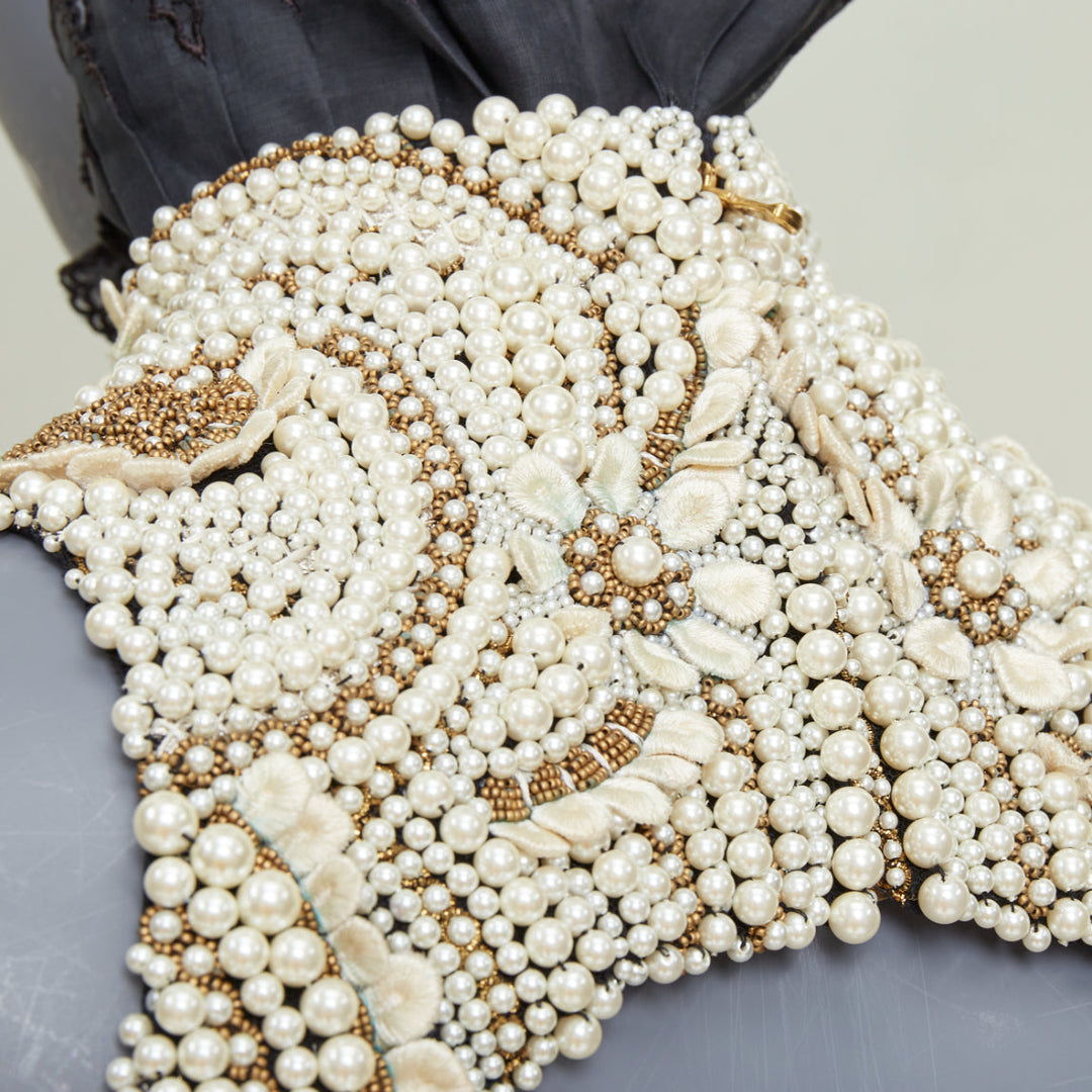 rare ALEXANDER MCQUEEN 2013 Runway pearl bead embroidery halter neckpiece IT40 S