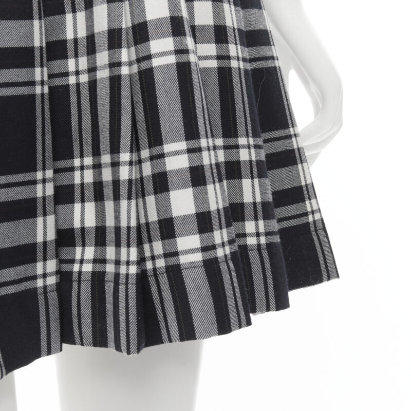 TRICOT COMME DES GARCONS 1980s Vintage plaid check sash pleated skirt M