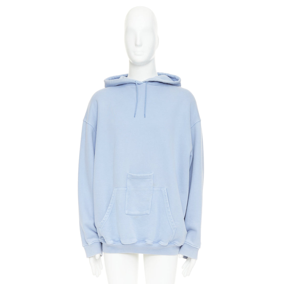 BALENCIAGA 2017 Demna light blue cotton phone kangaroo pocket logo hoodie M