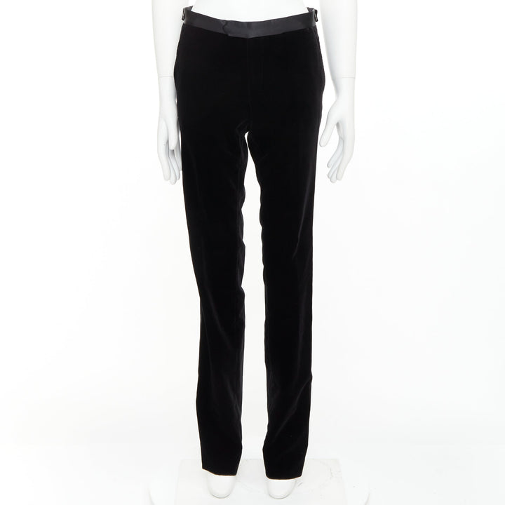 LANVIN black cotton velvet satin trim straight leg dress pants FR44 XS