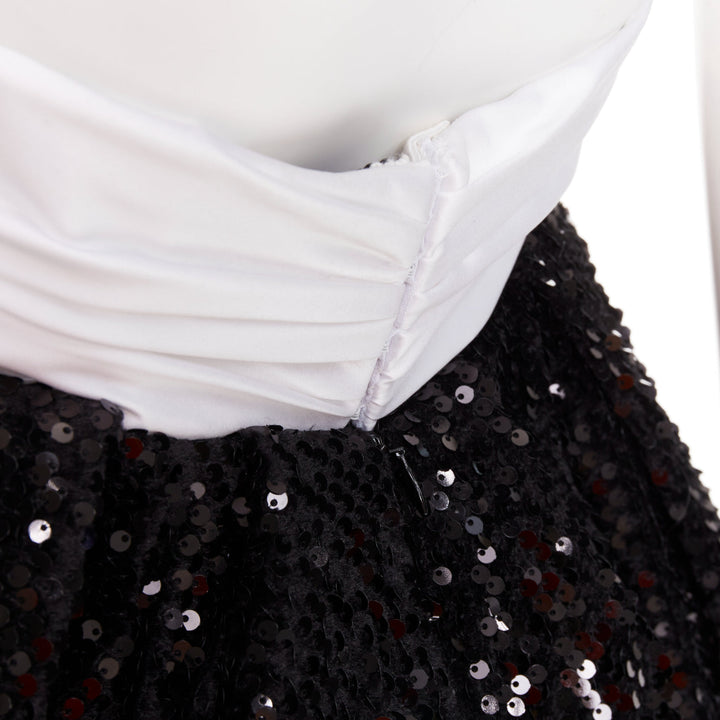 ALEXANDRE VAUTHIER SS2019 Runway white satin bow black sequin pouf mini dress