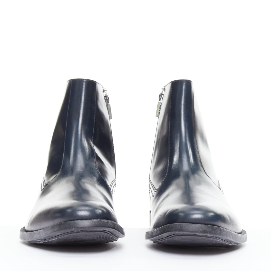 DIOR MEN midnight blue calfskin silver zip minimal ankle boots EU43