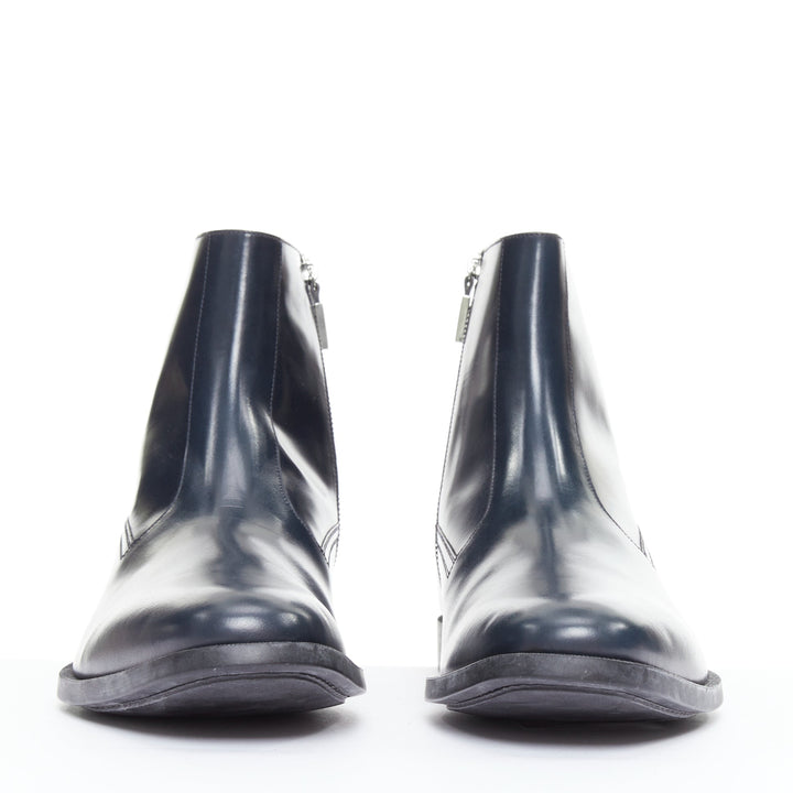 DIOR MEN midnight blue calfskin silver zip minimal ankle boots EU43