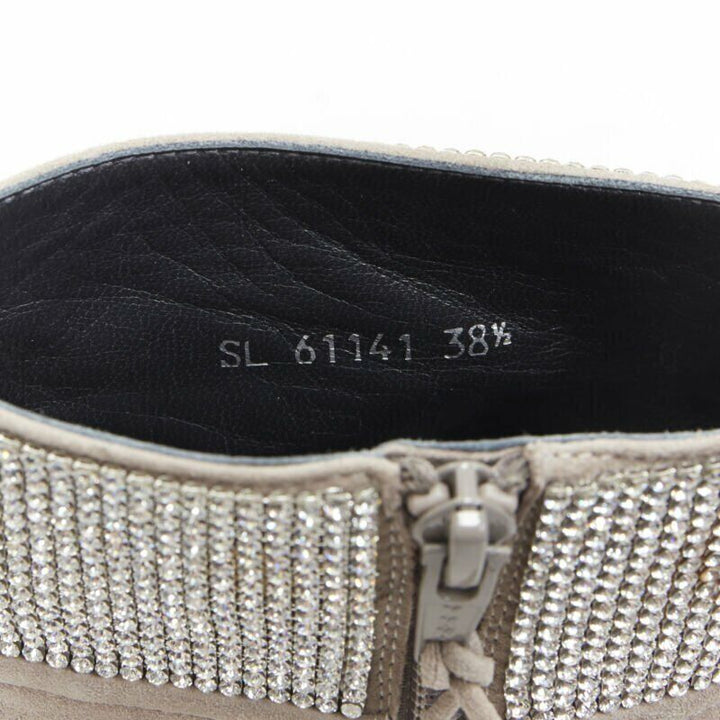 STUART WEITZMAN Highbeams grey fossil suede crystal embellished bootie EU38.5