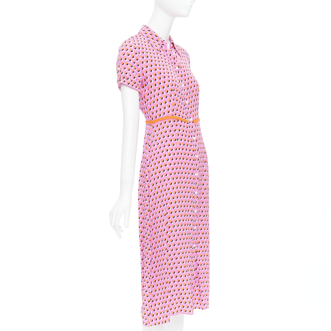 DIANE VON FURSTENBERG Georgia pink polka dot crepe de chine midi dress US0 XS