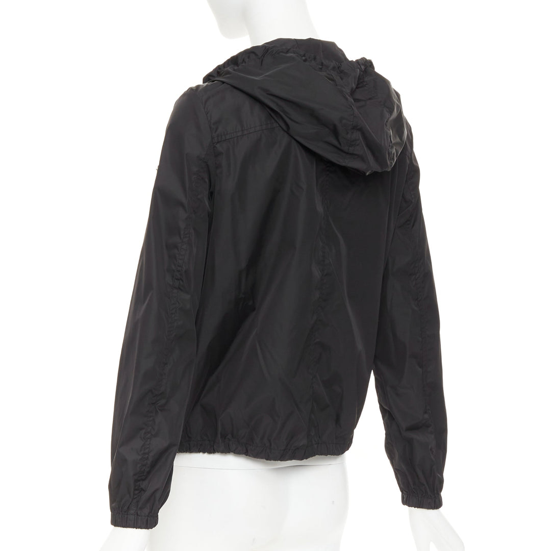 PRADA 2021 Re Nylon black silver triangle logo plague zip up windbreaker IT38 XS