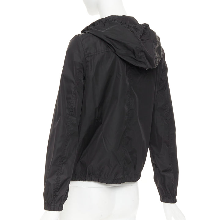 PRADA 2021 Re Nylon black silver triangle logo plague zip up windbreaker IT38 XS