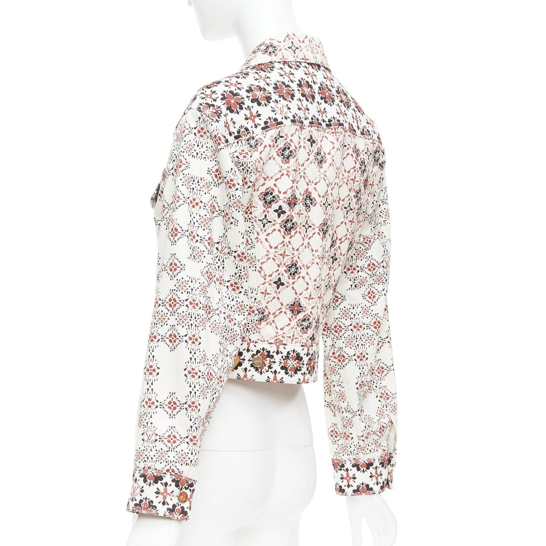 LOUIS VUITTON 2023 Vintage Monogram cream red floral denim crop jacket FR34 XS