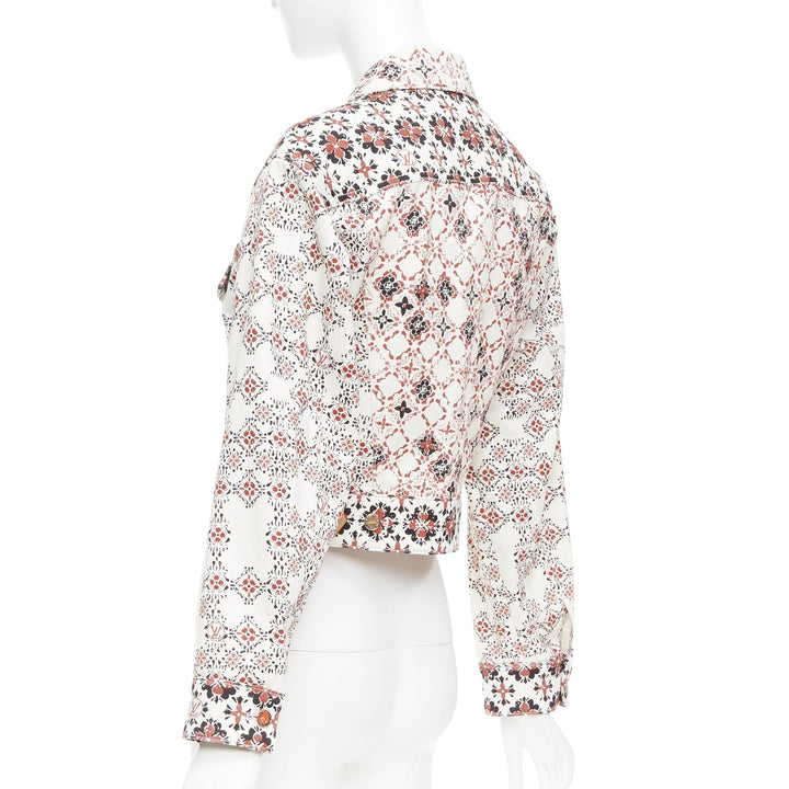 LOUIS VUITTON 2023 Vintage Monogram cream red floral denim crop jacket FR34 XS