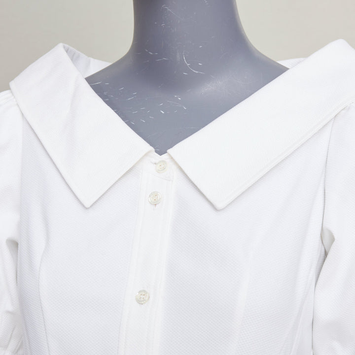 ALEXANDER MCQUEEN white cotton puff sleeves exaggerated collared dress IT40 S