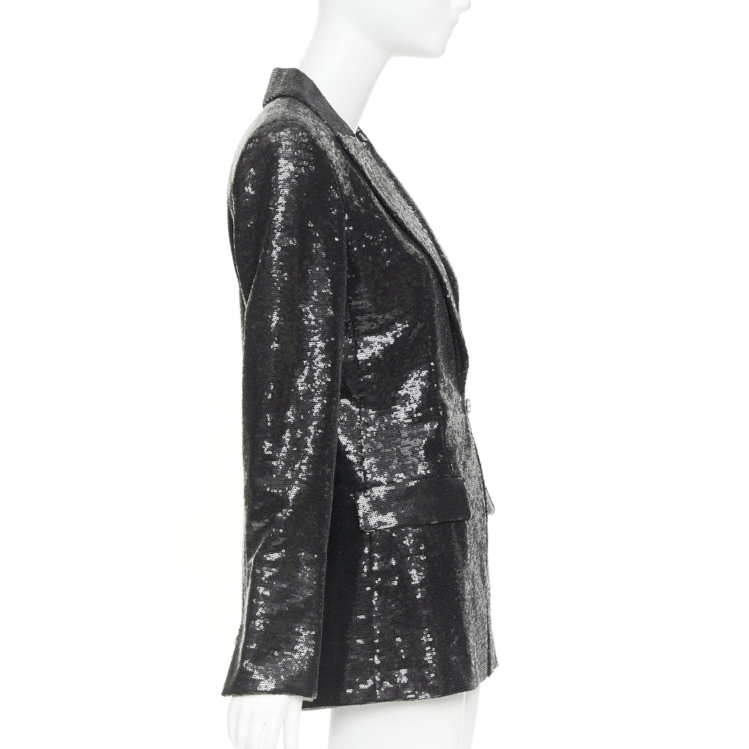 CHANEL 09C Runway Miami black sequin notched collar tailored blazer FR40 L