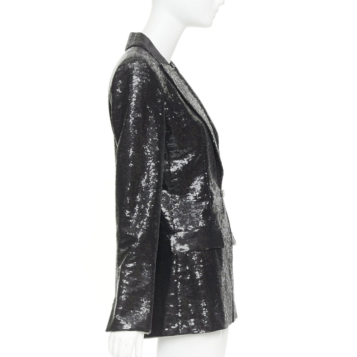 CHANEL 09C Runway Miami black sequin notched collar tailored blazer FR40 L