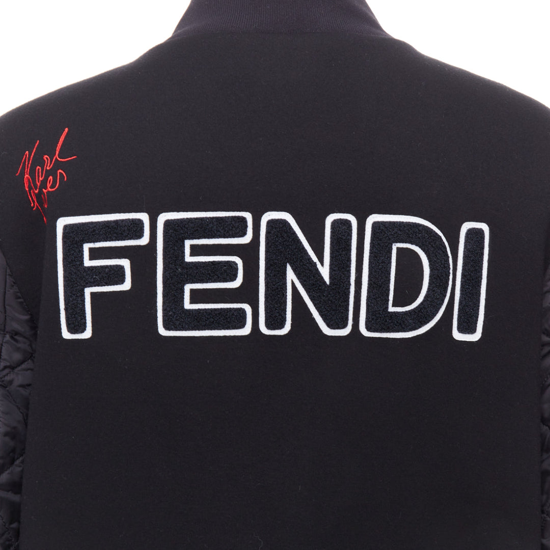 FENDI Karlito black modal blend fur trim quilted bomber jacket IT38 XS