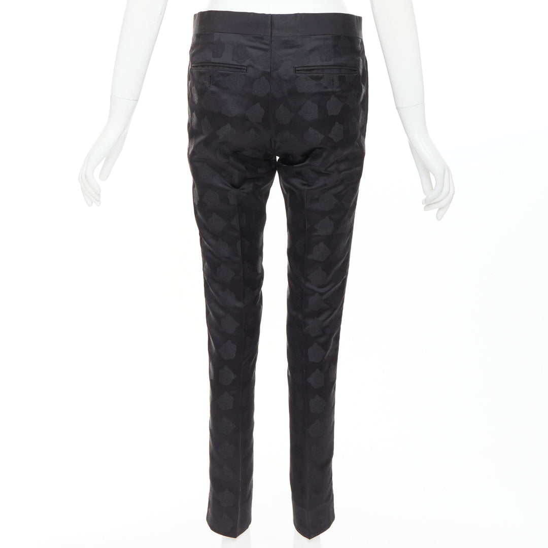 GUCCI black silk blend tiger head jacquard mid waist cropped dress pants IT44 XS