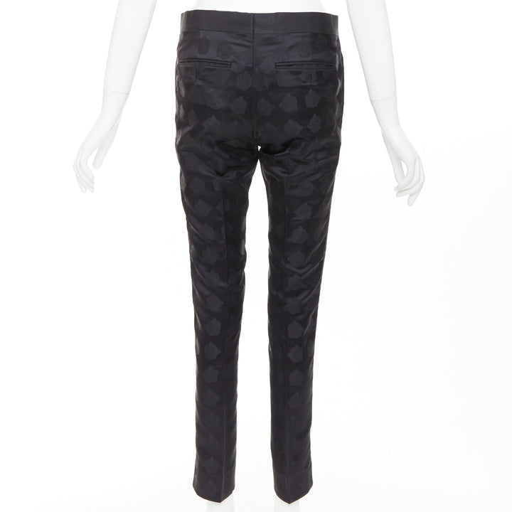 GUCCI black silk blend tiger head jacquard mid waist cropped dress pants IT44 XS