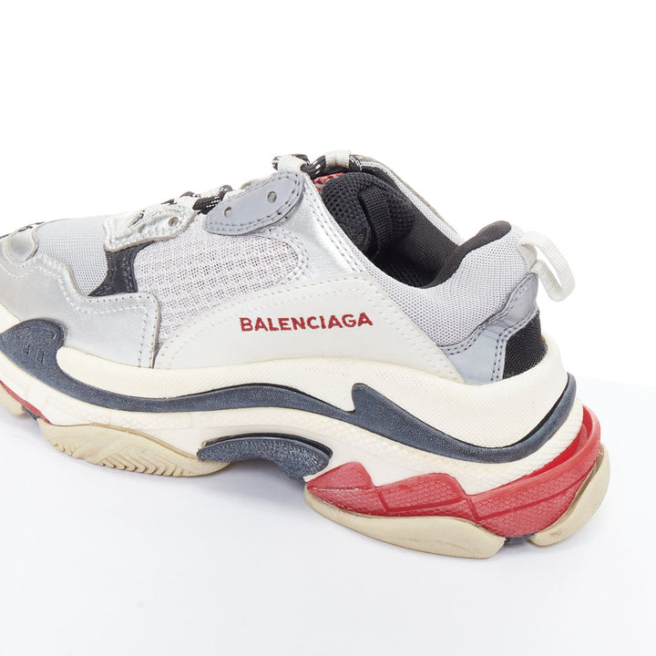 BALENCIAGA Triple S silver distressed stacked midsole chunky sneakers EU36