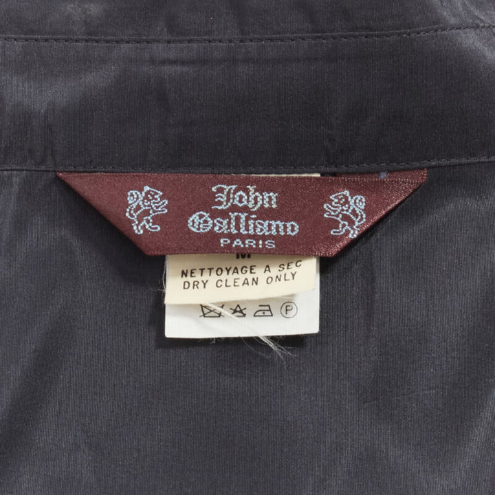 JOHN GALLIANO Vintage black acetate silk blend stiff buttonless shirt M
