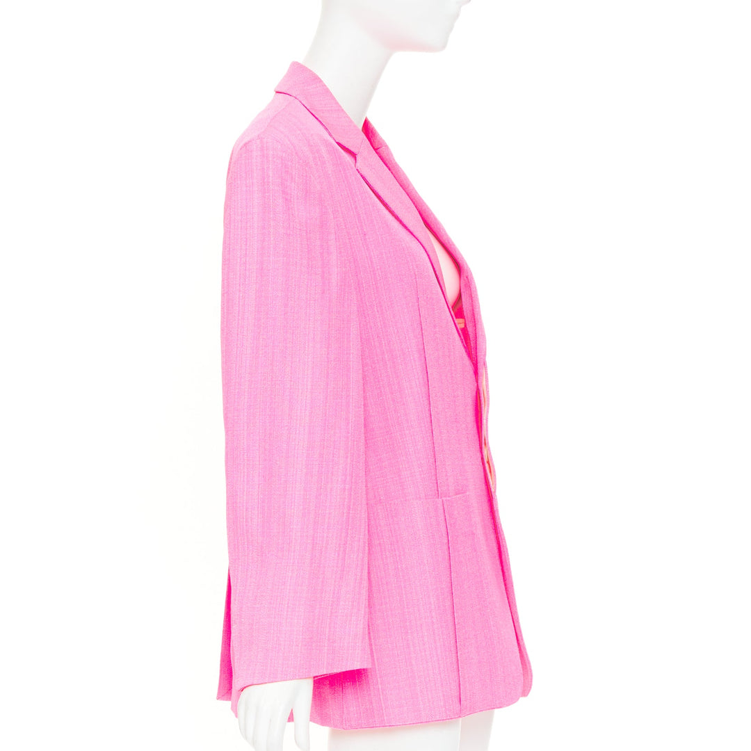 JACQUEMUS 2023 La Raphia  La Veste d'Homme Blazer neon pink long blazer FR36 S