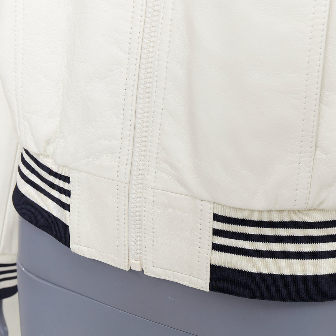 CELINE  cream textured lamb leather black striped ribbed cropped jacket FR38 M