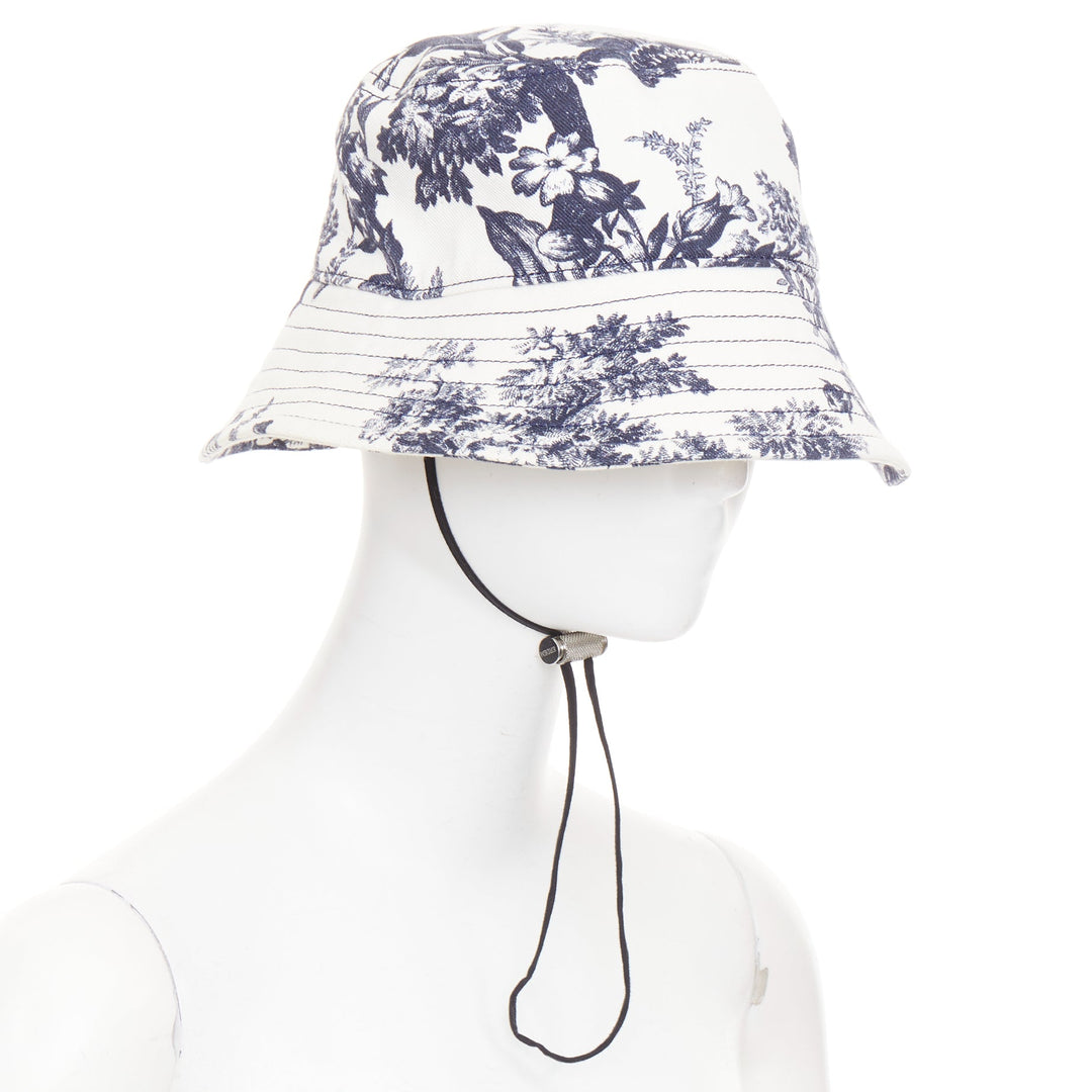 ERDEM Pembridge navy off white cotton floral print chinoiserie bucket hat XS/S