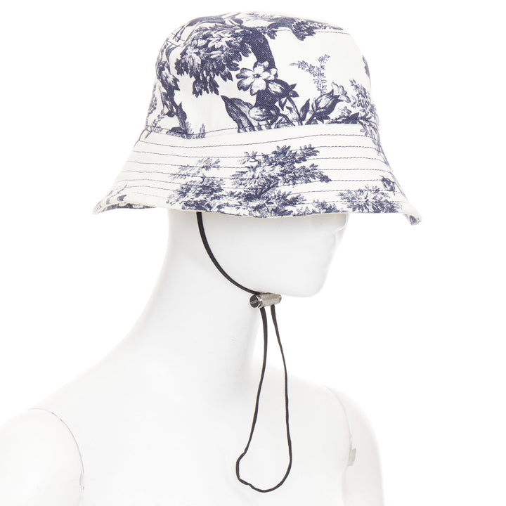 ERDEM Pembridge navy off white cotton floral print chinoiserie bucket hat XS/S
