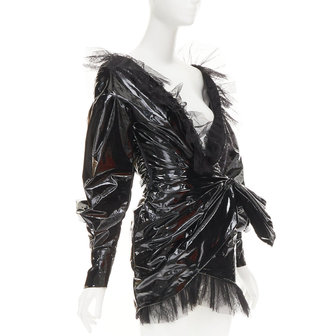 rare ALEXANDRE VAUTHIER COUTURE AW2018 Runway black PVC tulle lace mini dress