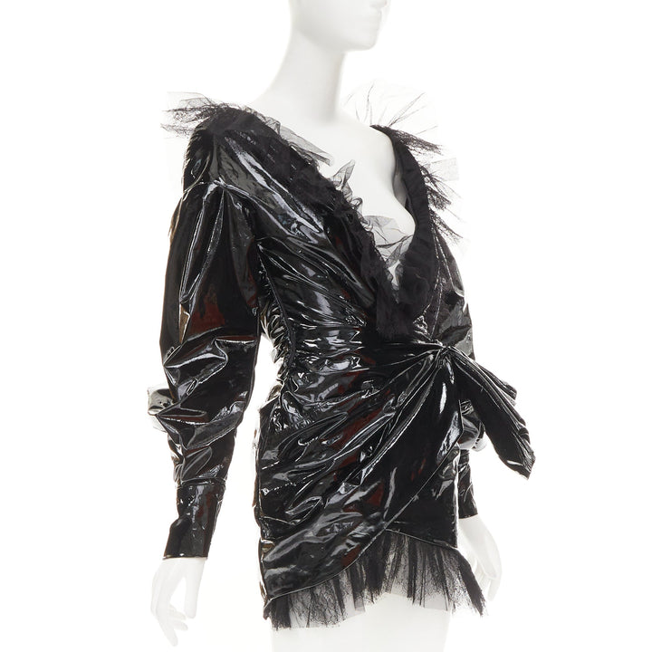 rare ALEXANDRE VAUTHIER COUTURE AW2018 Runway black PVC tulle lace mini dress