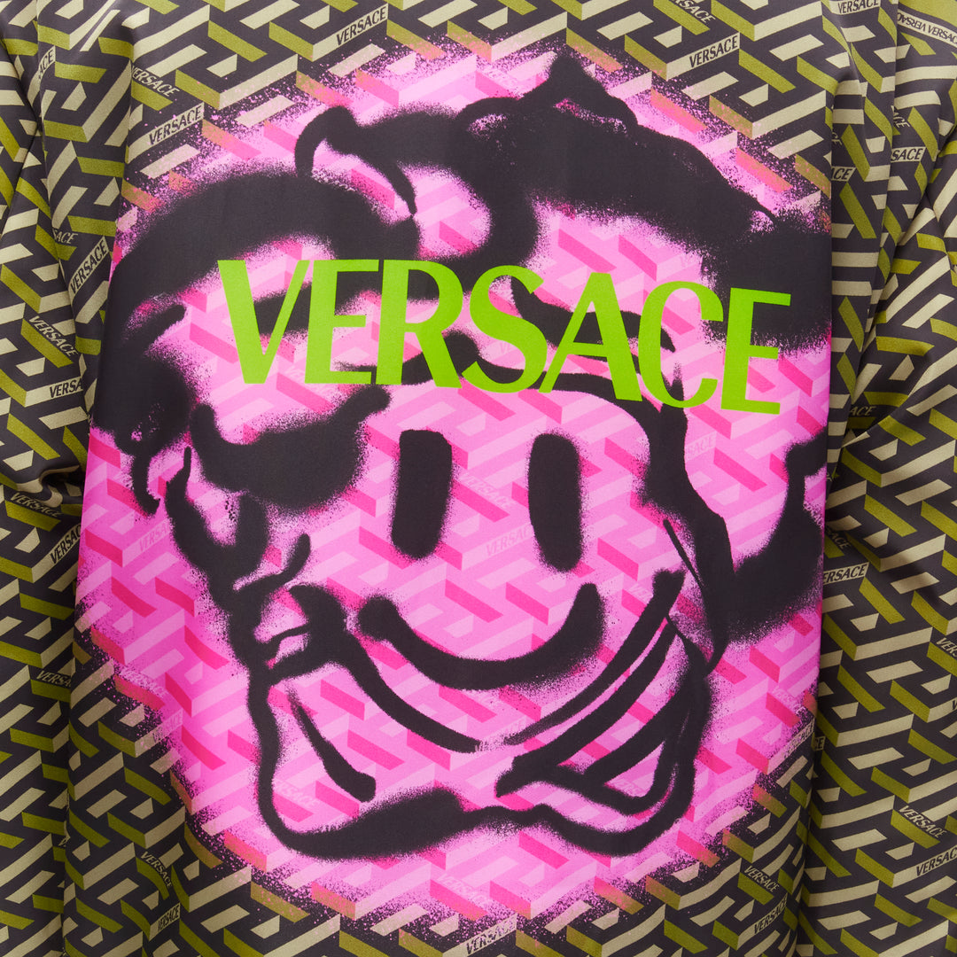 VERSACE 2021 Runway La Greca Graffiti Medusa Smiley green padded coat IT48 M