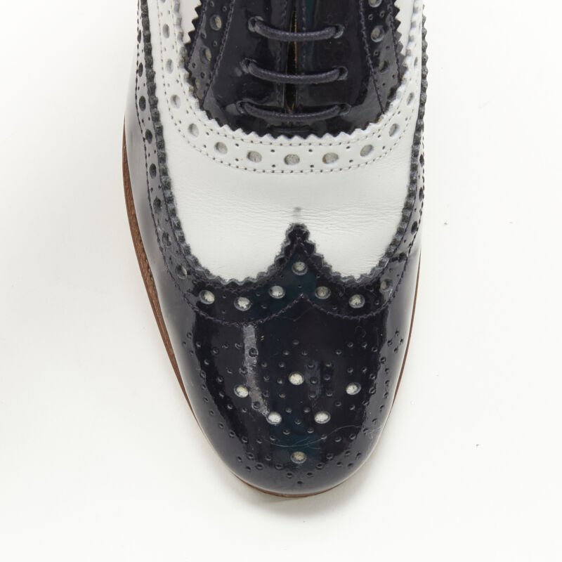 CHURCH'S Burwood black patent white perforated leather brogue EU36