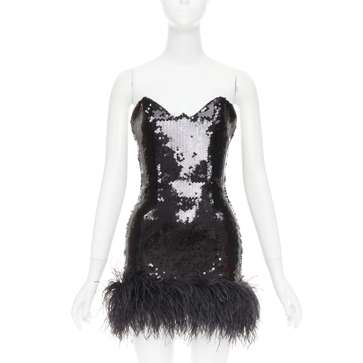 ALEXANDRE VAUTHIER SS2022 Runway black sequin pailette feather hem mini dress