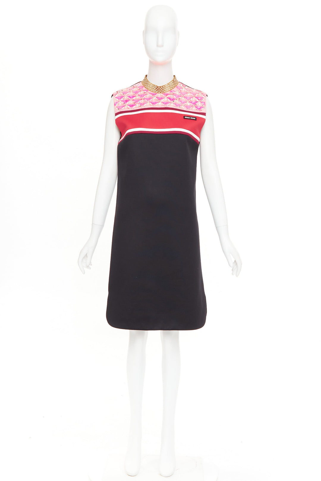 MIU MIU 2021 Runway Sportif Shift Dress black pink gold embellished dress IT40 S